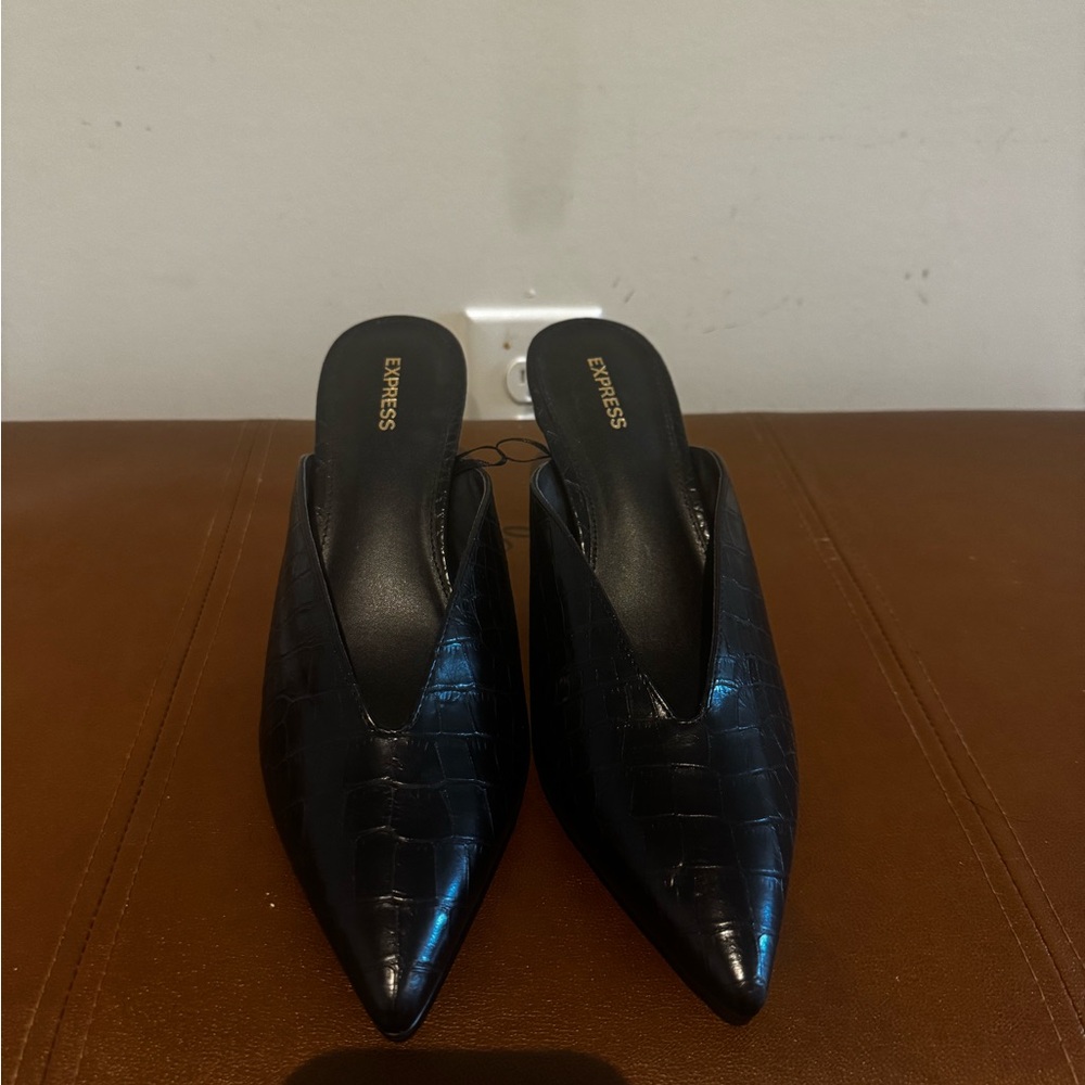 Express Black Croc-Embossed Mules